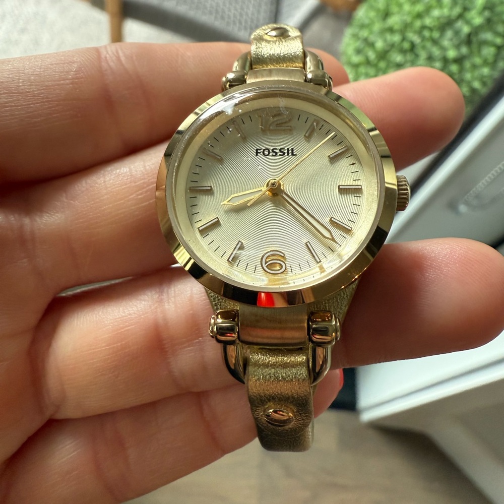 Fossil Women's Gold Watch with Textured Dial leather band